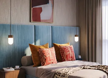 Double Bed With Modern Design, Wide Headboard, Designer Lighting And Wide Windows.