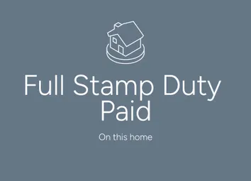 A White Outline Of A House Sits Above The Text "Full Stamp Duty Paid" On A Muted Blue Background.
