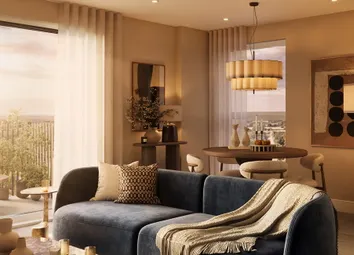 CGI Of Living-Dining Space, Kitchen With Grey Finishes, Balcony With View Of Greenery And The River