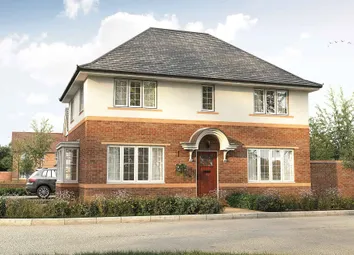 A Two-Story Brick House With A Tiled Roof And A Car Parked In The Driveway
