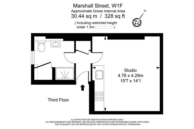 Studio to rent in Marshall Street, Soho