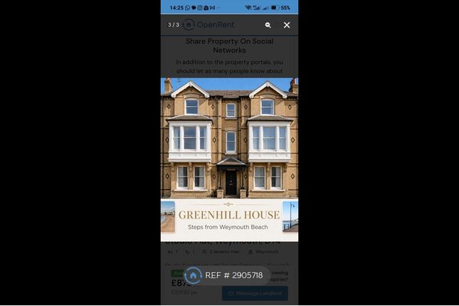Studio flat on Flat, No Greenhill House, Weymouth, £850/mo