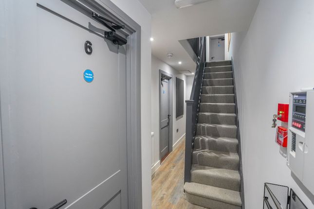 A Clean And Modern Hallway With Grey Doors And Car...