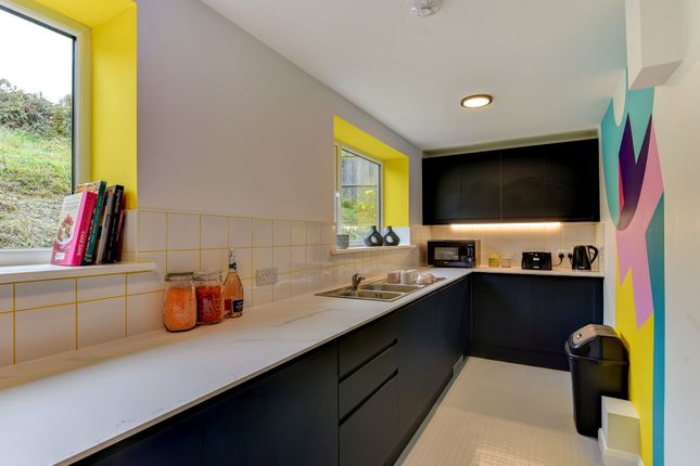 This Modern Kitchen Features Sleek Black Cabinetry...