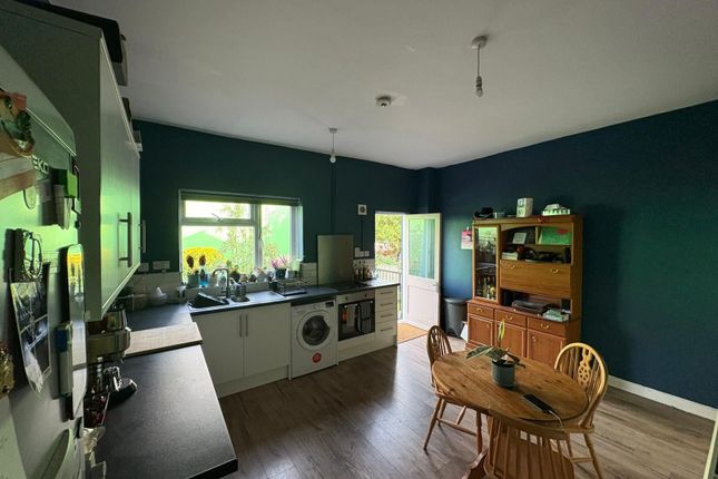 A Cozy Kitchen With Dark Teal Walls, Modern White ...