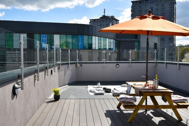 Sunny Rooftop Terrace With Glass Balustrades, Wood...