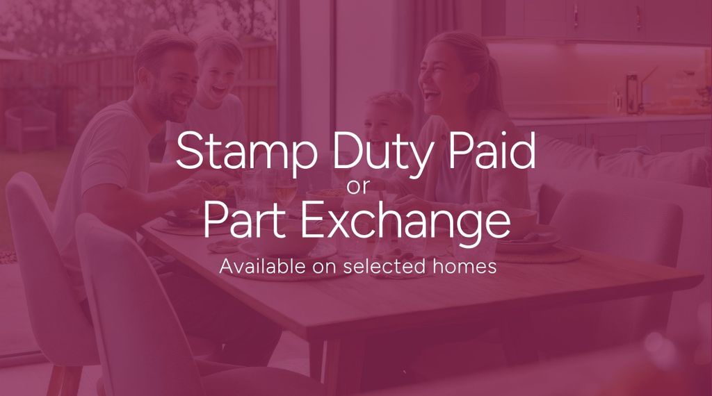 Property photo 2 of 11 A House Icon With A Pound Symbol Is Centered Above The Text "Stamp Duty Or Part Exchange" On A Deep