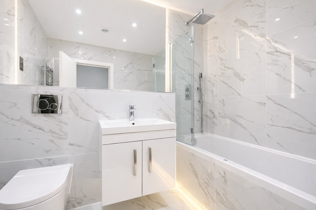 Property photo 3 of 4 Modern Marble Bathroom With Chrome Fixtures