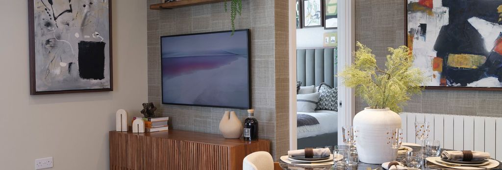 Property photo 2 of 5 Modern Designed Living Space With TV Unit, Dining Table In Foreground.
