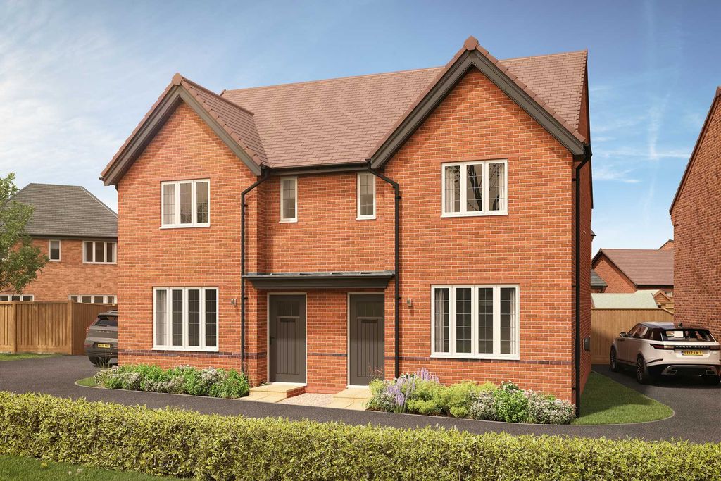 Property photo 1 of 9 A Modern Brick Semi-Detached House With Manicured Hedges In The Foreground And A Clear Blue Sky With