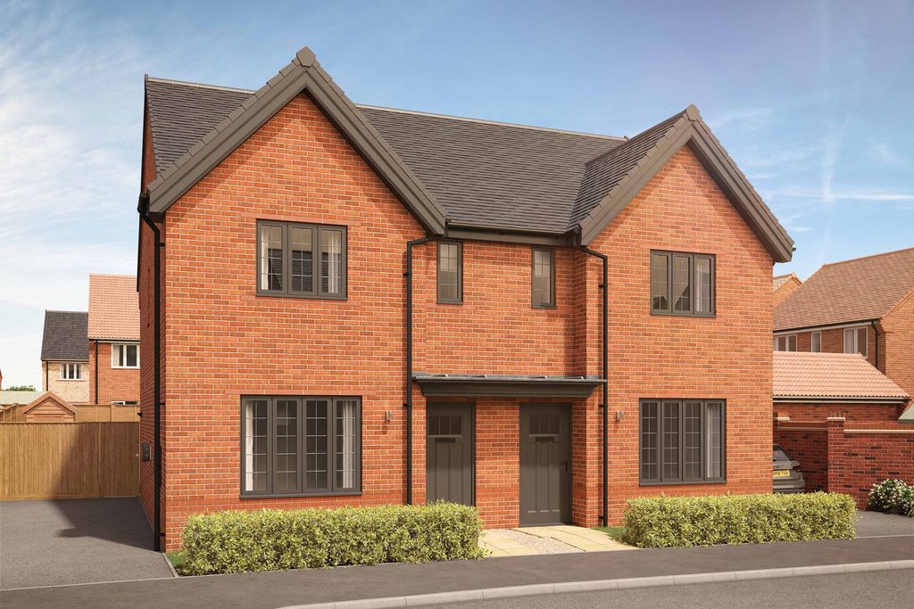 Property photo 1 of 10 A Modern Brick Semi-Detached House With Manicured Hedges In The Foreground Stands Against A Clear Bl