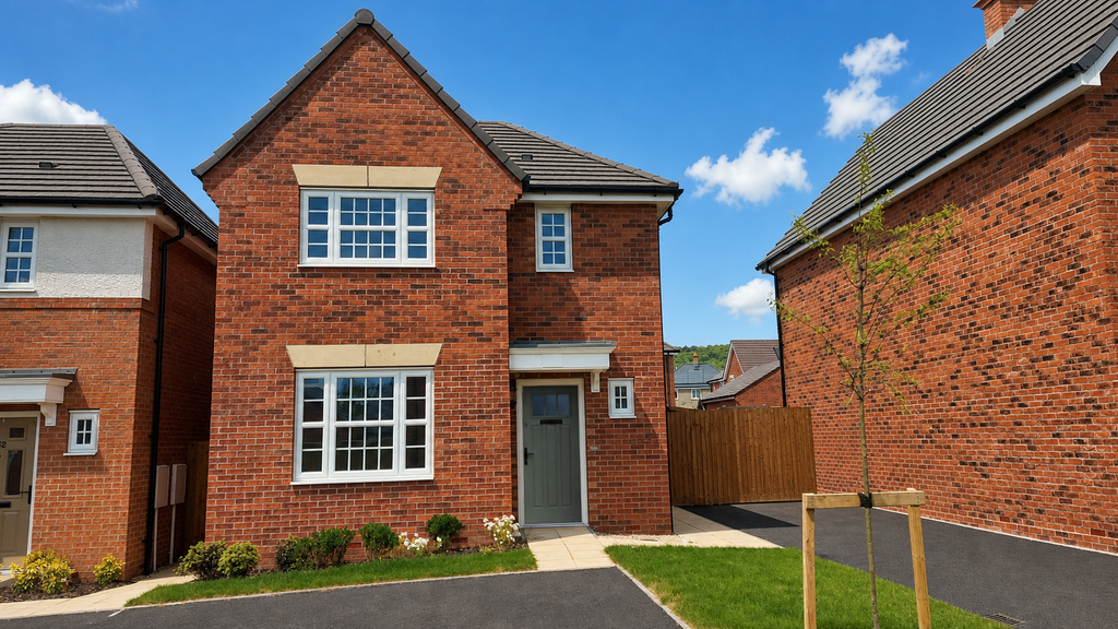 Property photo 1 of 8 A Red Brick House With White-Trimmed Windows Stands On A Paved Driveway In The Foreground