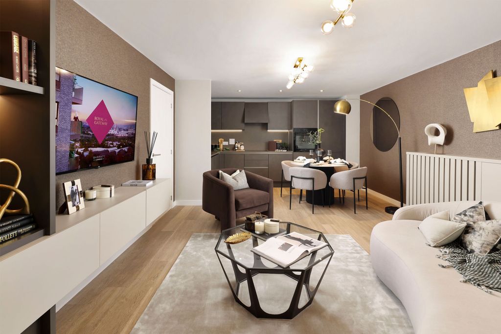 Property photo 1 of 7 Royal Gateway - Shot Of Internal Apartment Showcasing The Kitchen And Dining Area Alongside The Loun