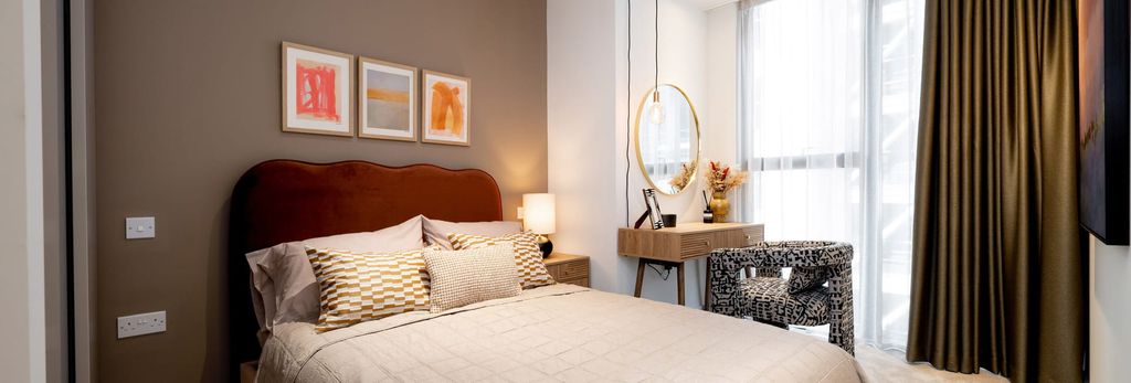 Property photo 3 of 4 Double Bed With Contemporary Design, Bedside Tables, And Wall Hanging, Floor To Ceiling Window