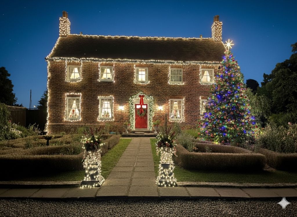 Property photo 1 of 43 Barrow Hall Farmhouse With Xmas Lights Nightime