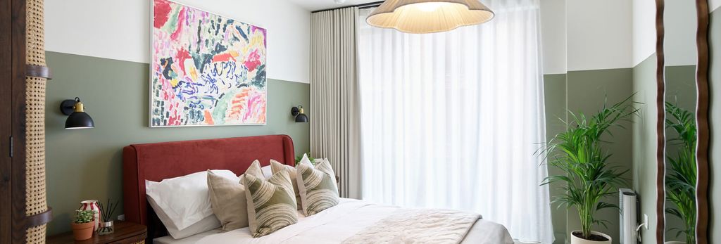 Property photo 3 of 5 Bed With Contemporary Design, Decorated In Beige And Green Tones, Bedside Tables And Tall Window