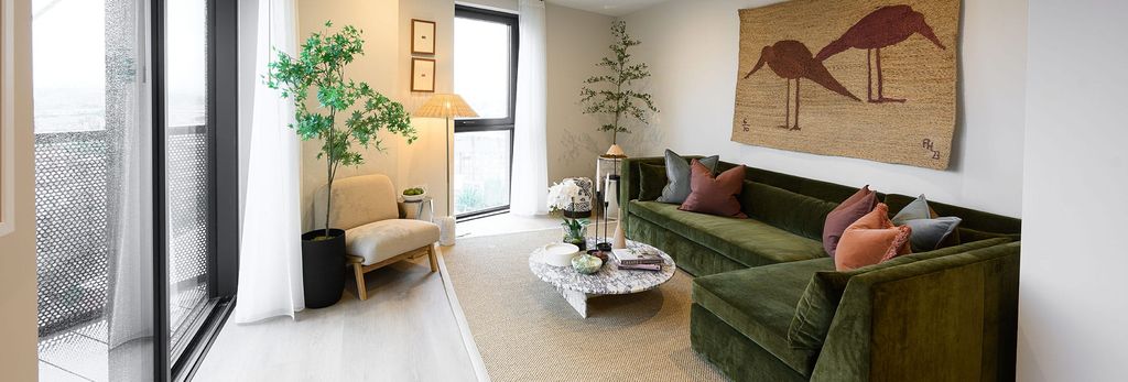 Property photo 2 of 5 Regent's View, Property D1.10.03, Living Space With L-Shaped Sofa And Stunning City Views
