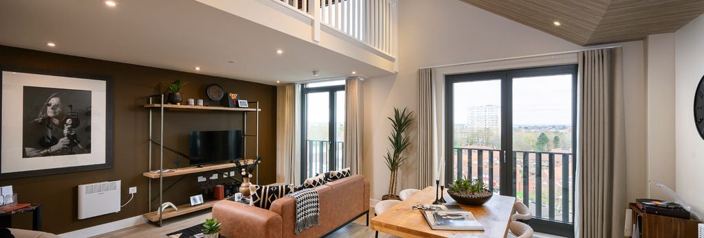 Property photo 1 of 5 View Of A Modern Designed Living Space With Dining Area Behind, Balcony View Adjacent.