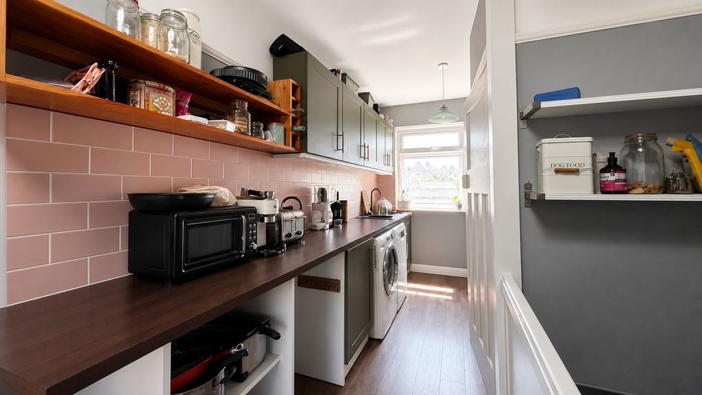 Property photo 1 of 10 Bright Modern Kitchen With Stylish Pink Tiling...
