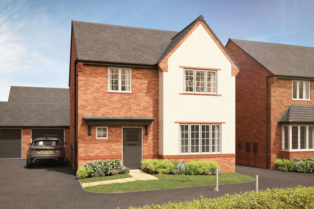 Property photo 1 of 10 A Modern Brick And Stucco House With A Dark Garage And A Car Sits On A Manicured Lawn In Front Of A