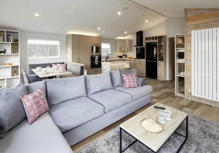 Property photo 2 of 9 Spacious Open Plan Lounge With Grey Sofas And Modern Kitchen In The Willerby Mapleton Lodge
