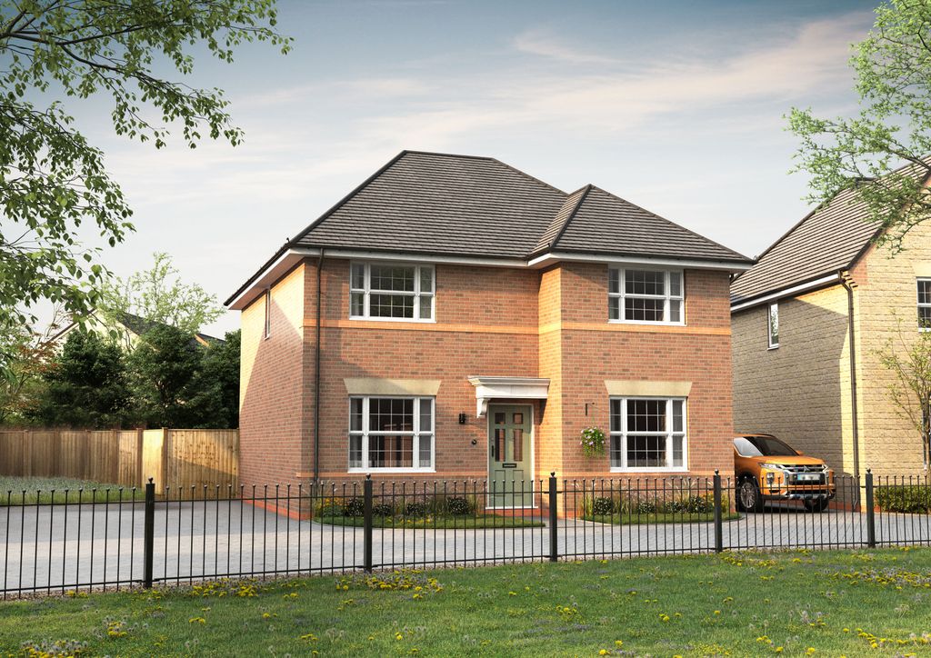 Property photo 1 of 10 A Modern Brick House With A Green Door Stands Behind A Black Metal Fence In The Foreground