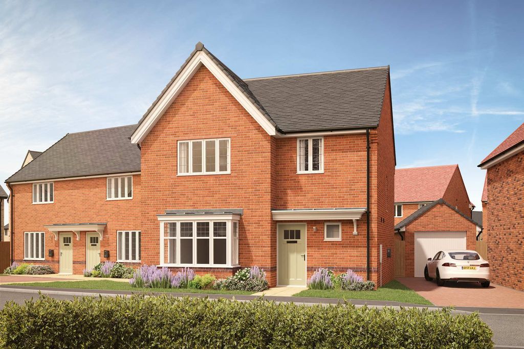 Property photo 1 of 8 A Row Of Modern Brick Houses With Manicured Lawns And A White Car In A Driveway Are Set Against A Br