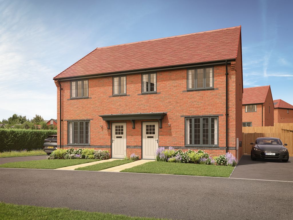 Property photo 1 of 10 A Pair Of Modern Brick Semi-Detached Houses With Manicured Lawns And Driveways Sit Under A Bright Bl