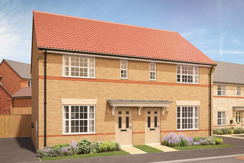 Property photo 1 of 10 A Pair Of Modern, Light Brick Semi-Detached Houses With Red Tiled Roofs Stand In The Foreground