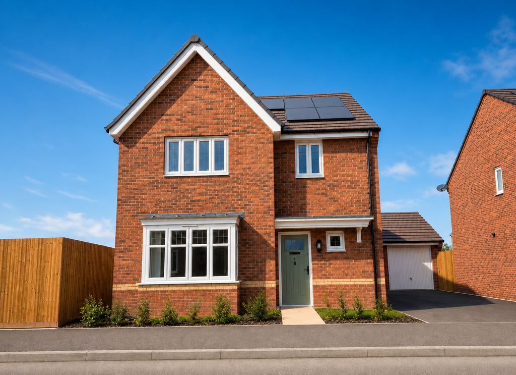 Property photo 1 of 7 A Modern Brick House With Solar Panels On The Roof Stands In The Foreground