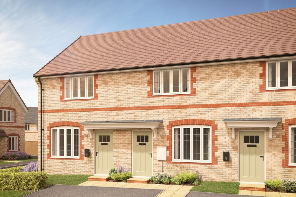 Property photo 1 of 8 Two Light-Colored Brick Townhouses With Light Green Doors And White-Framed Windows Stand In The Fore