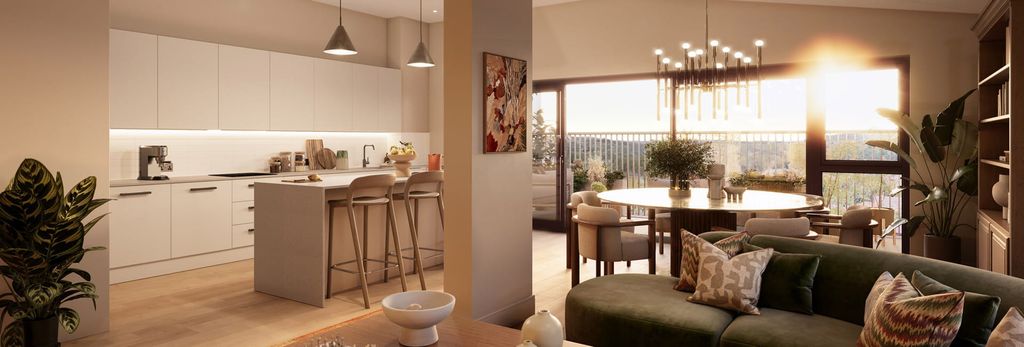 Property photo 1 of 4 Living Space In Foreground, Kitchen With Breakfast Island, Dining Table And Balcony With River And