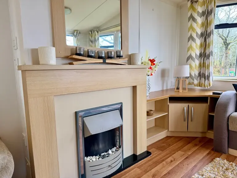 Property photo 3 of 18 Fire Place In The Swift Burgundy Holiday Caravan For Sale At Hedley Wood Holiday Park, Cornwall