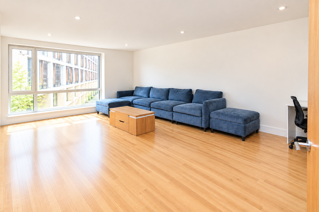 Property photo 2 of 12 Bright Minimalist Living Room With Blue Sectional