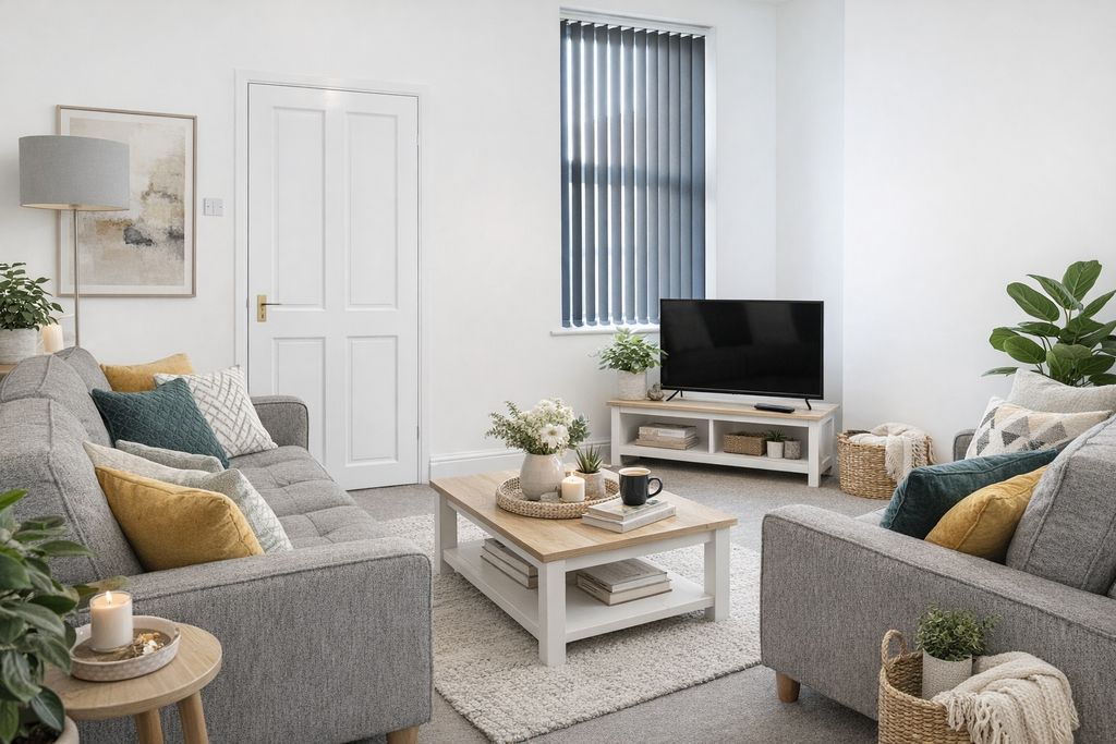 Property photo 1 of 7 Bright, Contemporary Living Room With Matching Gre...