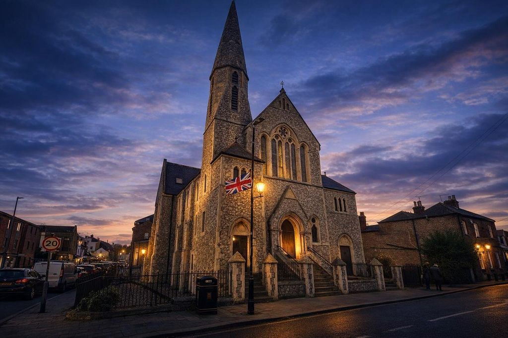 Property photo 1 of 13 Historic Church At Twilight With Union Jack.Png