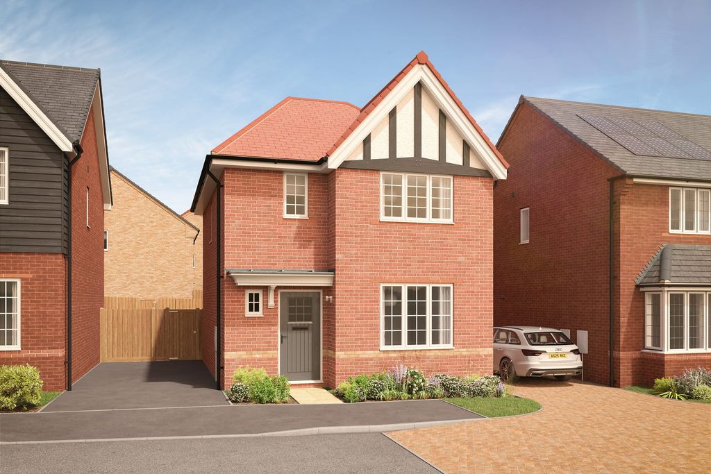 Property photo 1 of 8 A Modern, Two-Story Brick House With A Red Roof And A Parked Car In The Driveway