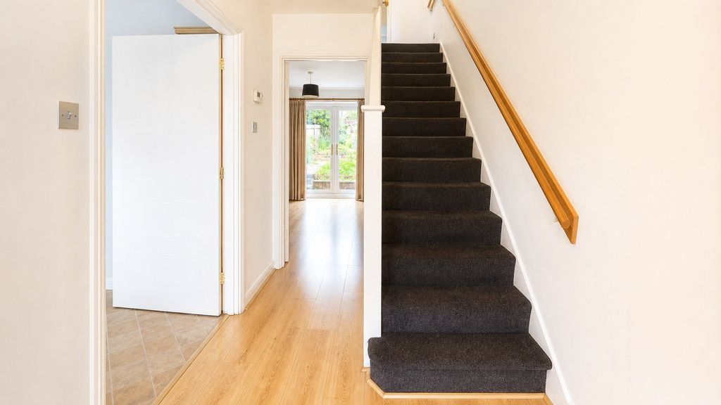 Property photo 1 of 6 Bright, Modern Hallway With Clean Wood Floors...