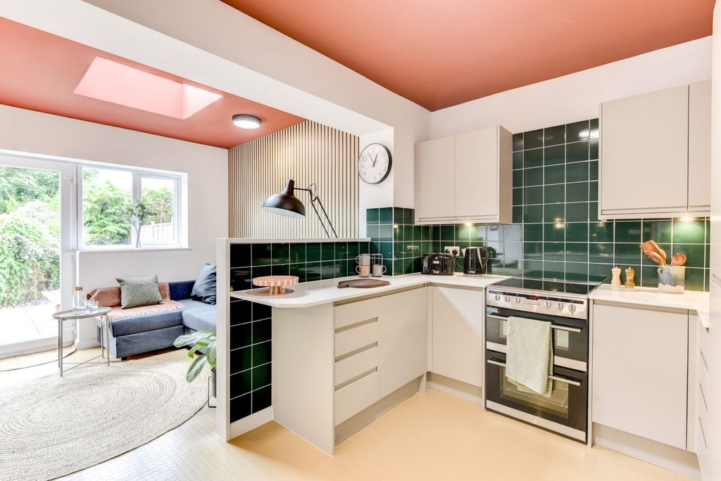 Property photo 3 of 6 Bright, Modern Open-Plan Kitchen With Green Tiled ...