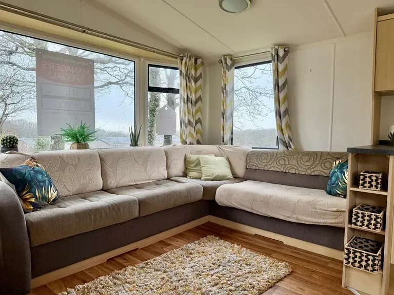 Property photo 1 of 18 Open Plan Living Area In The Swift Burgundy Holiday Caravan For Sale At Hedley Wood Holiday Park, Cornwall