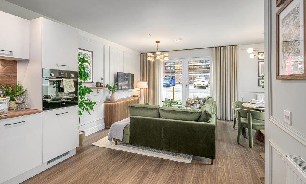 Property photo 2 of 6 Vb5698815 20260519 cala Homes The Foundry Type 2W Show Apartment Living Kitchen Dining 001 1600x961