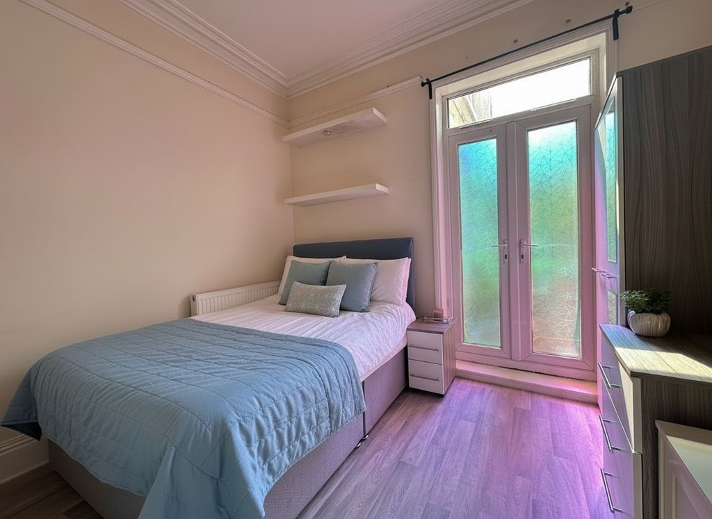 Property photo 3 of 8 Bright Bedroom With Stylish Decor And Patio Doors...