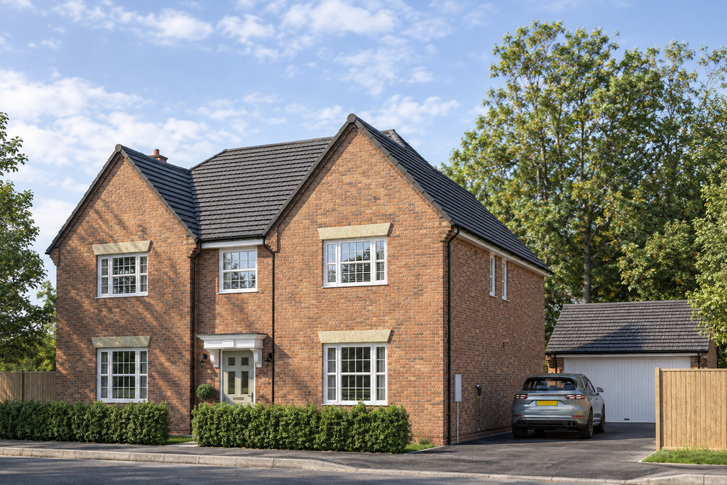 Property photo 1 of 11 A Two-Story Red Brick House With A Gray Tiled Roof Stands In The Foreground
