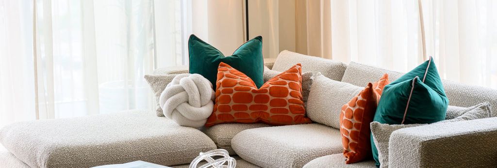 Property photo 3 of 5 Closeup Of Fabric Sofa And Throw Cushions.