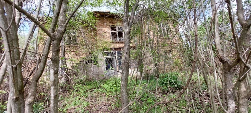 Property photo 1 of 52 View Of The Two-Storey Brick House Partially Obscured By Trees And Bushes In Spring