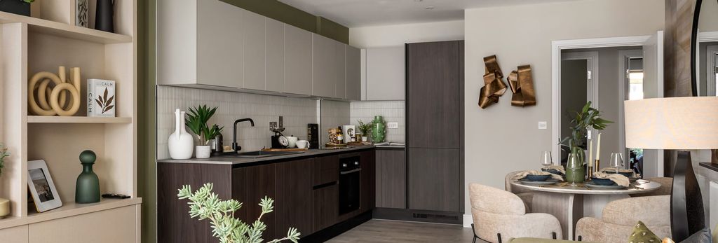 Property photo 1 of 5 Living Space In Foreground, Kitchen With Dining Table In Background, Decorated In Neutral Tones.