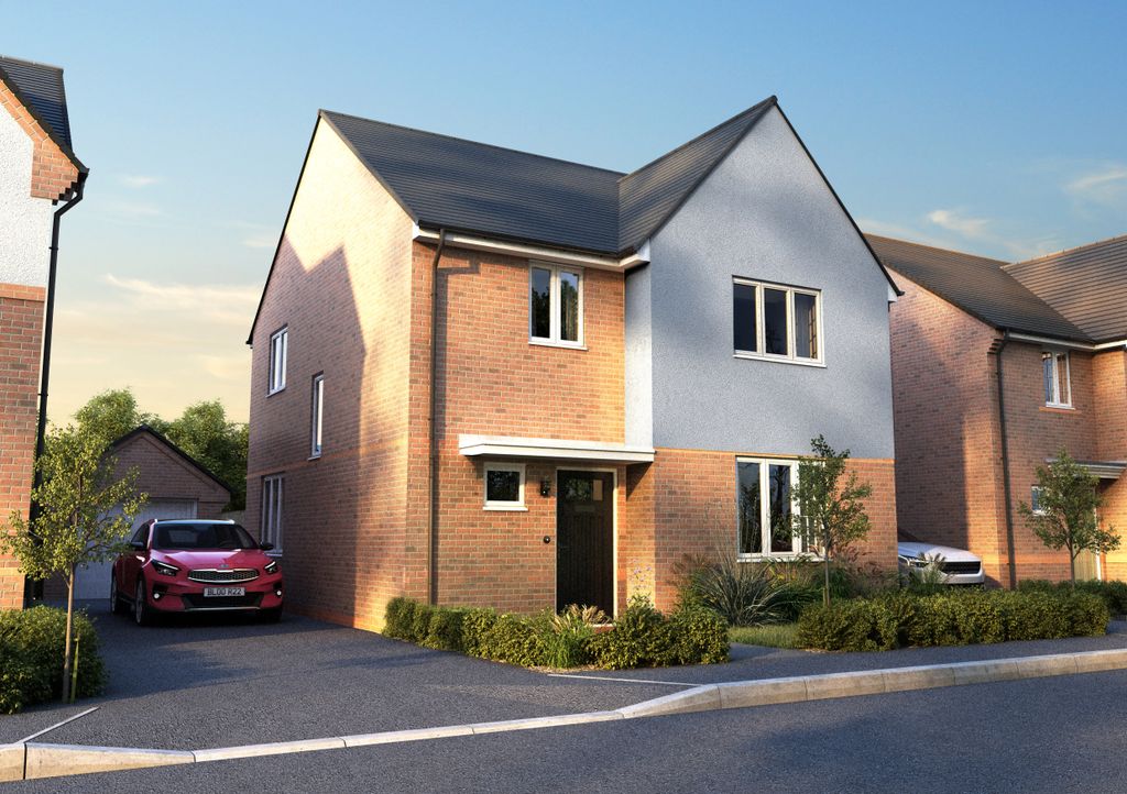 Property photo 1 of 10 A Modern Brick House With A Light Blue Accent Wall Sits On A Paved Driveway With A Red Car