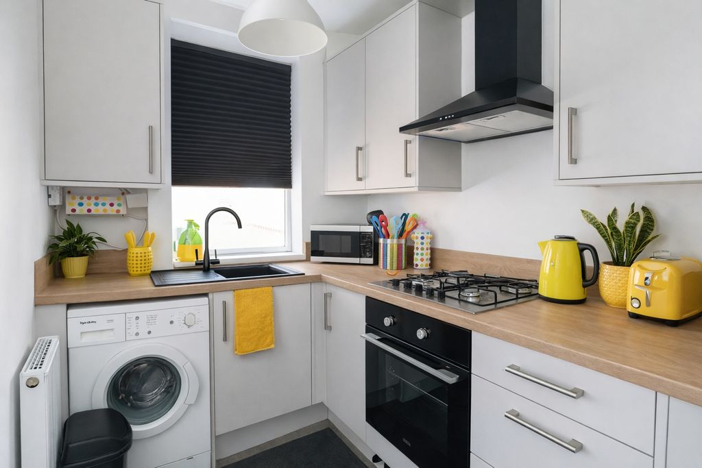 Property photo 3 of 6 Bright, Modern Kitchen With White Cabinetry, Wood-...