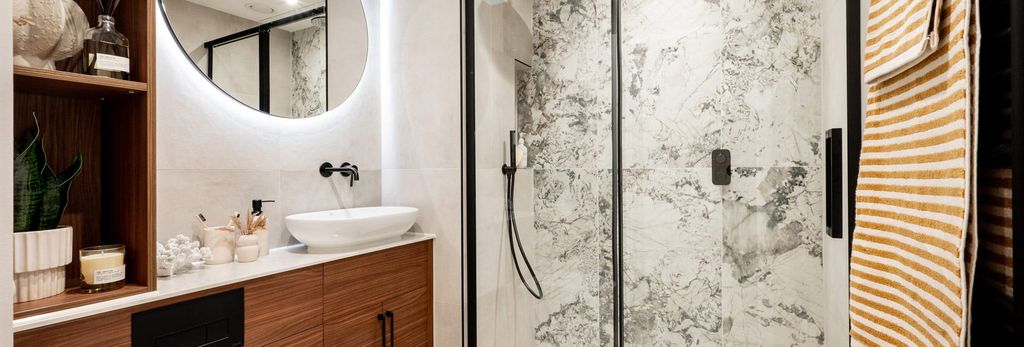 Property photo 3 of 3 Modern Designed Bathroom With Shower Unit, Wash Basin With Wall Mirror, Toilet And Shelf Space
