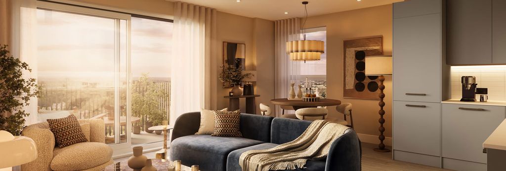 Property photo 2 of 4 CGI Of Living-Dining Space, Kitchen With Grey Finishes, Balcony With View Of Greenery And The River